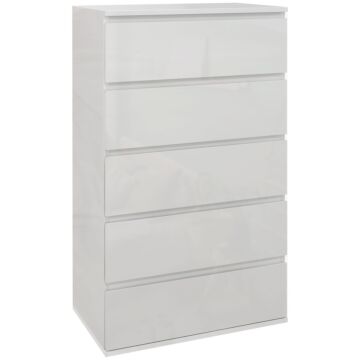 Homcom 5-drawer High Gloss Chest Of Drawers, Storage Cabinets, Modern Dresser, Storage Drawer Unit For Bedroom, White