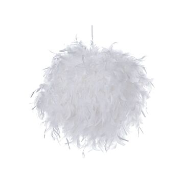 Pendant Lamp White Feathers Round Shape Glam Modern Beliani