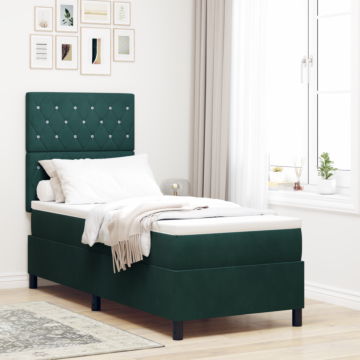 Vidaxl Box Spring Bed With Mattress Dark Green 80x200 Cm Velvet