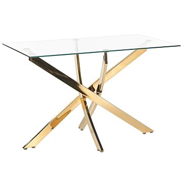 Dining Table Gold Tempered Glass Top Rectangular 120 X 70 Cm 4 Person Capacity Modern Design Beliani