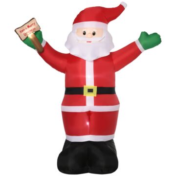 Outsunny 8ft Inflatable Christmas Santa Claus Holds Light Sign Of Blessings, Blow-up Outdoor Led Yard Display For Lawn Garden Party