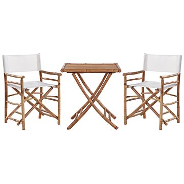 Bamboo Bistro Set Natural Wood Beige Fabric Seat 2 Folding Directors Chairs And Side Table Beliani