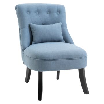 Homcom Fabric Single Sofa Dining Chair Tub Chair Upholstered W/ Pillow Solid Wood Leg Home Living Room Furniture Blue