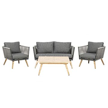 Milan 4 Seater 4pc Lounging Coffee Set 2 Seater Sofa, 2 Armchairs Including Cushions With Aluminium Wood Look 80cm Square Coffee Table