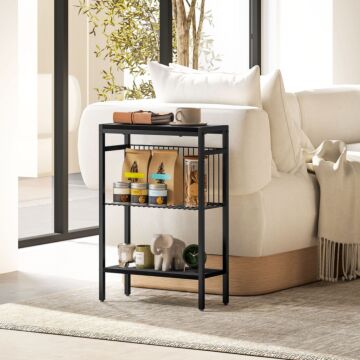 Homcom Three Shelf Industrial Side Table, Black