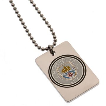 Manchester City Fc Enamel Crest Dog Tag & Chain