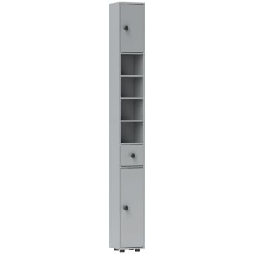 Kleankin 180cm Slim Bathroom Cabinet, With Drawer, Shelves And Cupboards - Grey