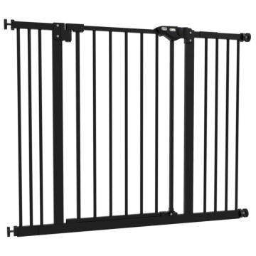 Pawhut Metal 74-100cm Wide Adjustable Dog Gate Black