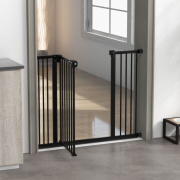 Pawhut Metal 74-100cm Wide Adjustable Dog Gate Black