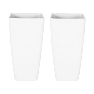 Set Of 2 Plant Flower Pots White Stone Mixture 30 X 30 X 57 Cm Tall Planters Indoor Outdoor Uv Temperature Resistances Modern Design Beliani