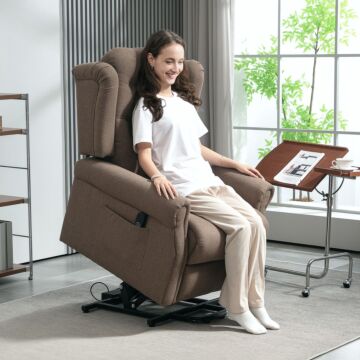 Homcom Power Lift Recliner Chair, Wingback Button Tufted Electric Lift Chair For Elderly, Fabric Riser And Reclining Armchair With Remote Control, Side Pockets, For Living Room, Dark Brown