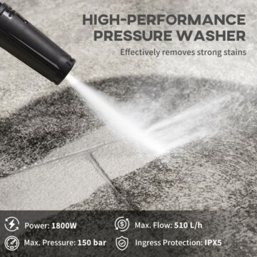 Durhand 1800w High Pressure Washer, 150 Bar Pressure, 510 L/h Flow, High-performance Portable Power Washer Jet Wash Cleaner, Car, Green