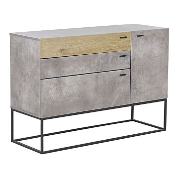 Chest Of Drawers Light Wood And Grey 3 Drawers Cabinet Metal Base Industrial Beliani
