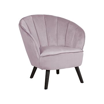 Armchair Pink Velvet Fabric Upholstery Glam Shell Back Accent Chair Beliani