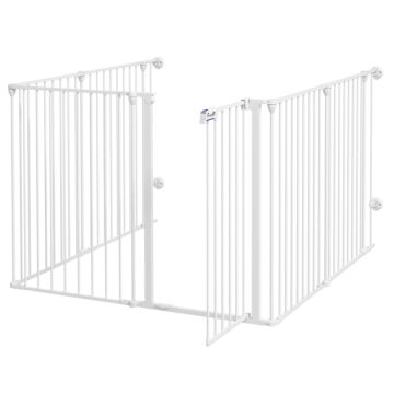 Pawhut Dog Playpen, Foldable Dog Pen, Metal Rabbit Run, Pet Crate Fence With Door For Indoor And Outdoor, 90h X 123l X 102wcm, White