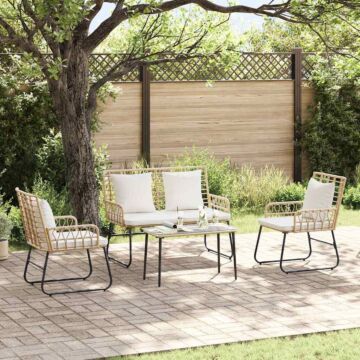 Vidaxl Garden Dining Set With Pillow 3 Pcs Poly Rattan, Steel