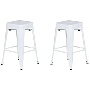 Set Of 2 Bar Stools White Steel 60 Cm Stackable Counter Height Industrial Beliani