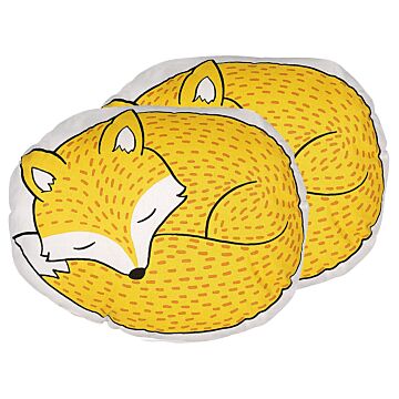 Set Of 2 Kids Cushions Yellow Fabric Fox Shaped Pillow With Filling Soft Children's Toy Beliani