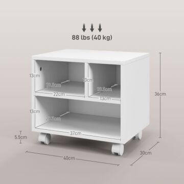 Homcom 2-tier Printer Stand With Storage, Under Desk Printer Cart On Wheels With 3 Compartments, Desktop Printer Table For Home Office, White