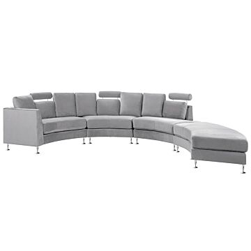 Curved Sofa Light Grey Velvet Upholstery Modular 7-seater Adjustable Headrests Modern Beliani