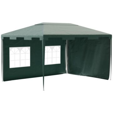 Outsunny 3 X 4 M Garden Gazebo Marquee Party Tent With 2 Sidewalls For Patio Yard Outdoor - Green