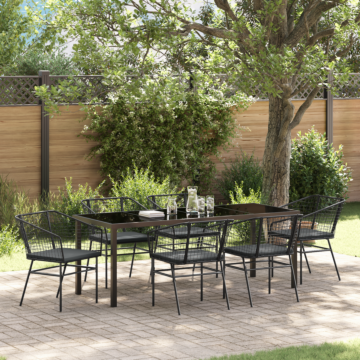 Vidaxl 7 Piece Garden Dining Set With Cushions Black Poly Rattan