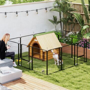 Pawhut 12 Panels Heavy Duty Dog Playpen With Doors, For Medium Dogs, 80cm High, Black