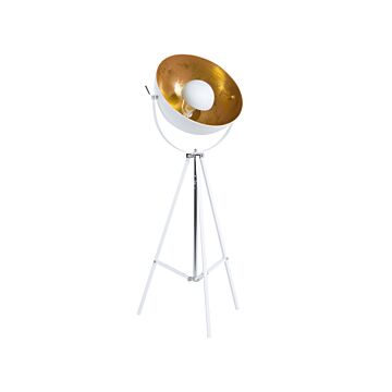 Floor Lamp White With Gold Metal 165 Cm Tripod Base Adjustable Open Shade Industrial Design Beliani