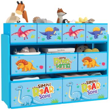 Aiyaplay 3-tier Kids Storage Unit With 9 Non-woven Fabric Boxes For Toys, Books For Bedroom, Nursery, Blue