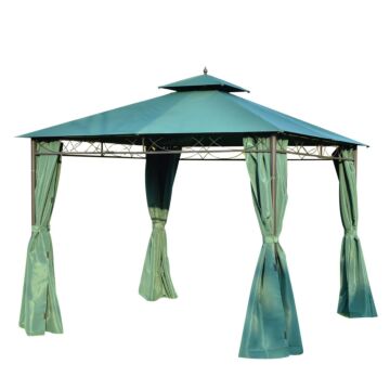 Outsunny 3(m) X 3(m) Metal Garden Gazebo Marquee Party Tent Patio Canopy Pavilion + Sidewalls - Green