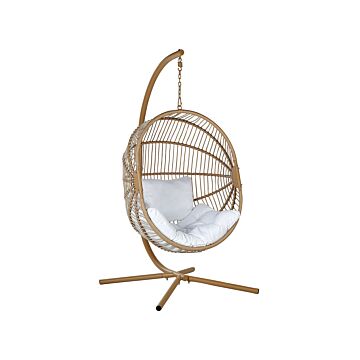 Hanging Chair Beige Rattan Metal Frame Indoor-outdoor Egg Shape Boho Beliani