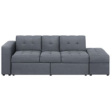 Sectional Sofa Bed Dark Grey Storage Ottoman Pull Out Drawers Click Clack Drop Down Tray Cup Holder Beliani