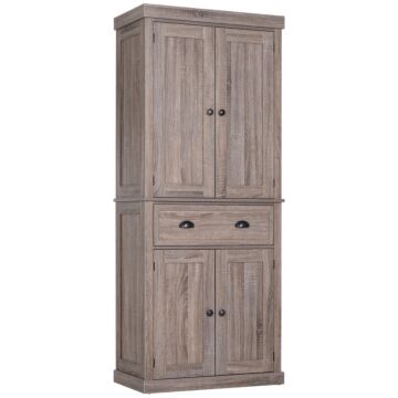 Homcom Traditional Colonial Freestanding Kitchen Cupboard Storage Cabinet - 76l X 40.5w X 184h (cm) Dark Wood Grain