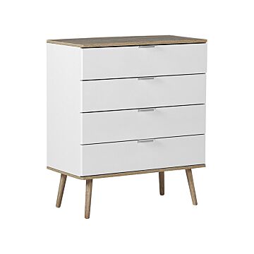 Chest Of Drawers White Sideboard With 4 Drawers 93 X 79 Cm Living Room Bedroom Hallway Storage Cabinet Scandinavian Style Beliani