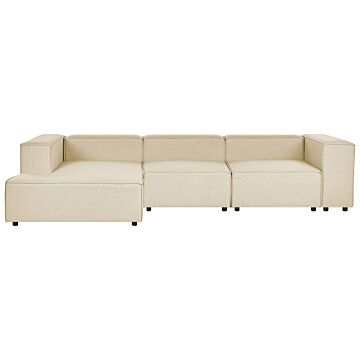 Modular Right Hand Sofa Beige Linen 3 Seater Sectional Corner Sofa With Black Legs Modern Living Room Beliani