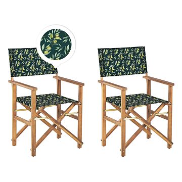 Set Of 2 Garden Director's Chairs Light Wood With Grey Acacia Olives Pattern Replacement Fabric Folding Beliani