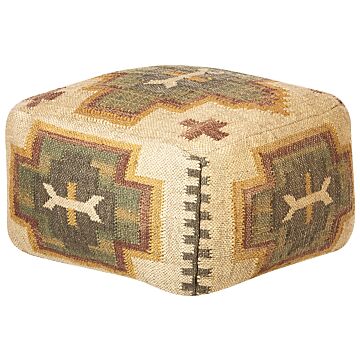 Pouffe Multicolour Jute Wool 50 X 50 X 30 Cm Geometric Pattern Square Boho Modern Footstool Upholstered Seat Beliani