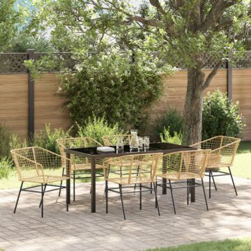Vidaxl 7 Piece Garden Dining Set Brown Poly Rattan