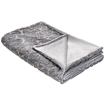 Blanket Grey Polyester 130 X 180 Cm Bedspread Throw Golden Marble Pattern Living Room Bedroom Beliani