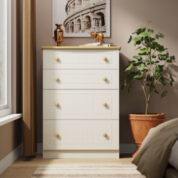 Warwick 4 Drawer Deep Chest In Cream Ash & Modern Oak