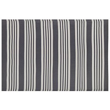 Outdoor Rug Mat Black And Light Grey Synthetic 120 X 180 Cm Striped Pattern Modern Beliani