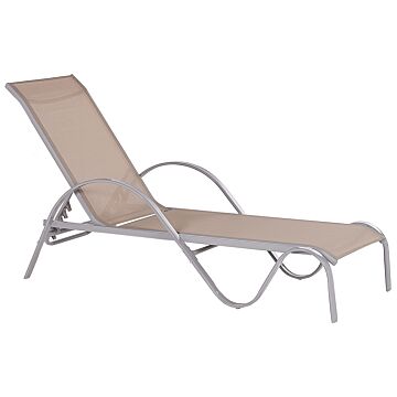 Sun Lounger Light Brown Steel Frame Textile Seat Reclining Backrest 198 X 66 Cm Modern Design Beliani