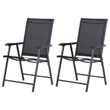 Outsunny Set Of 2 Garden Chairs Outdoor Patio Foldable Metal Park Dining Seat Yard Furniture Black