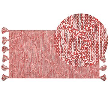 Area Rug Red Cotton 80 X 150 Cm Rectangular Thick Weave Living Room Bedroom Decor Beliani