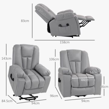 Homcom Lift Chair, Quick Assembly, Riser And Recliner Chair With Vibration Massage, Heat, Charcoal Grey