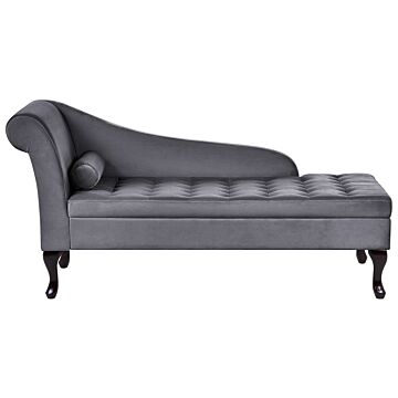 Left Hand Chaise Lounge Dark Grey Velvet Upholstery Black Legs Storage Compartment Tufted Seat Bolster Cushion Glam Retro Design Beliani