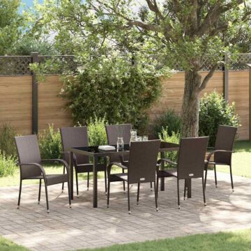 Vidaxl 7 Piece Garden Dining Set Brown Poly Rattan