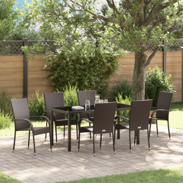 Vidaxl 7 Piece Garden Dining Set Brown Poly Rattan