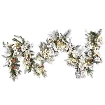 Christmas Garland White Synthetic Material 270 Cm Pre Lit Snowy With Led Lights Seasonal Decor Beliani