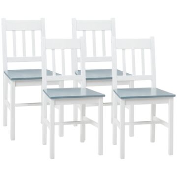 Homcom Dining Chairs Set Of 4, Kitchen Chair With Slat Back, Pine Wood Structure For Living Room And Dining Room, White
